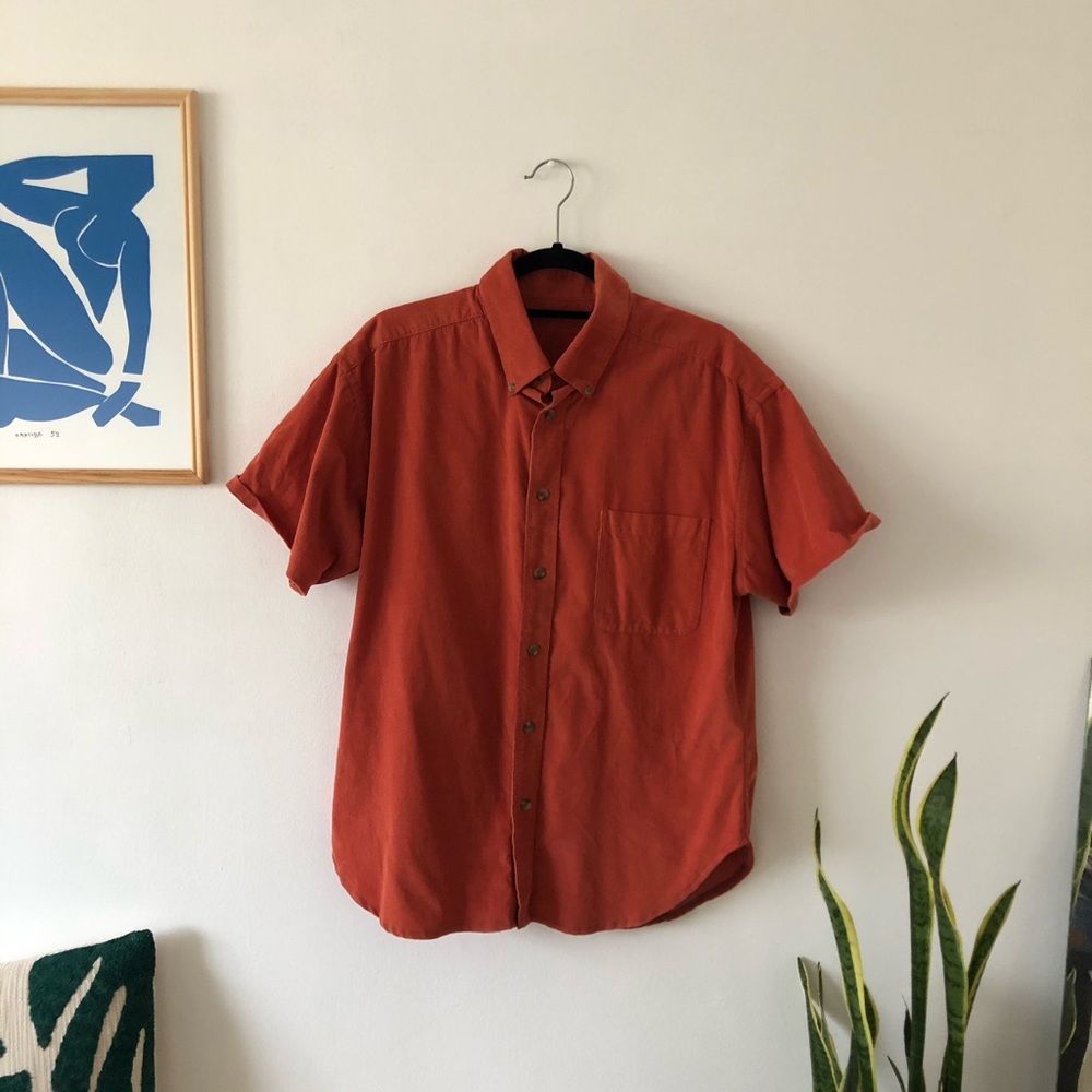 Vintage Orange Corduroy Short Sleeve Button Down